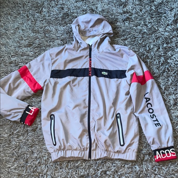 Lacoste Gray and Red Raincoat track suit windbreaker size large - Picture 1 of 16